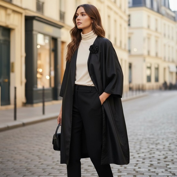 NICOLE FARHI Black Trench Coat - Picture 4 of 10